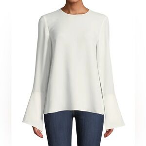 LAFAYETTE 148 Jasmia Jewel-Neck Flared-Cuff
Silk Ivory Georgette Blouse Too